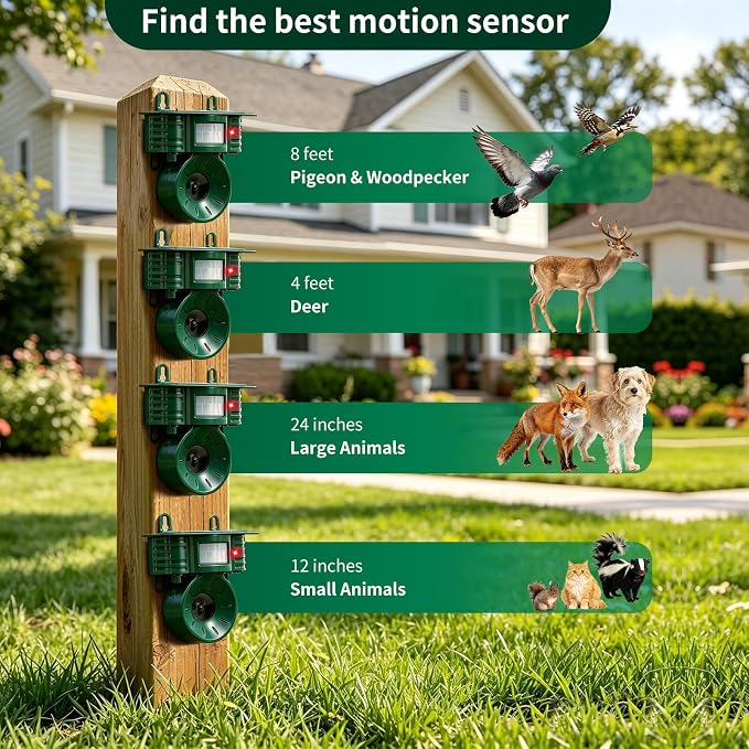 Ultrasonic Bird Repellent Devices Outdoor, Squirrel & Pigeon & Woodpecker Repellent, Solar Powered, IP 65 Waterproof, Motion Sensor, Bird Deterrents for Outside for Patio Farm Yard Orchard, 2 Pack