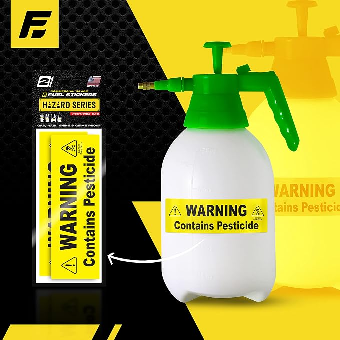Pesticide Sticker - Insecticide Sticker Warning Signage for Pump and Garden Sprayers: Weather and Fade Resistant, Extreme Stick, Commercial Grade, Pesticide Labels - USA Made (2 Labels)