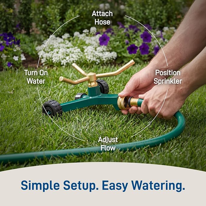 Orbit 58257N Lawn and Garden 3-Arm Metal Sprinkler with Wheel Base