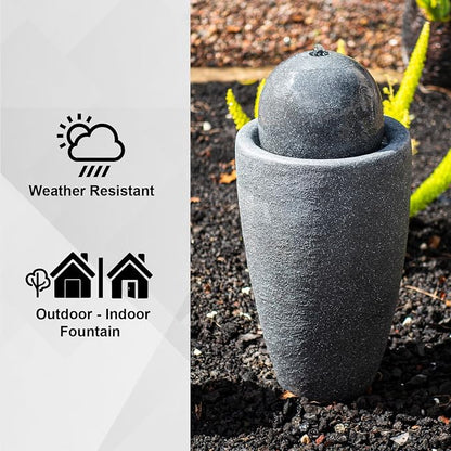 XBrand 25.98" Modern Sphere Water Fountain with LED Light – Indoor Outdoor Stone Texture Floor Fountain, Zen Bubbling Ball Water Feature for Garden Patio Porch - Gray