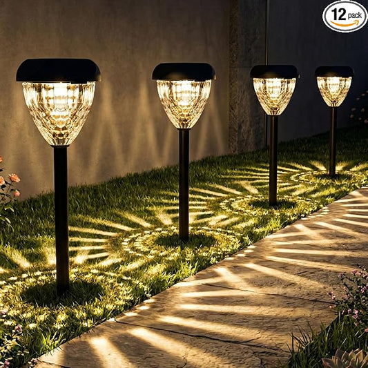 Ensenior Solar Pathway Lights Outdoor - 12-Pack, 3000K LED Landscape Garden Lights, IP65 Waterproof, Tool-Free Auto ON/Off for Garden Yard Patio Walkway Landscape, 14.17" Height