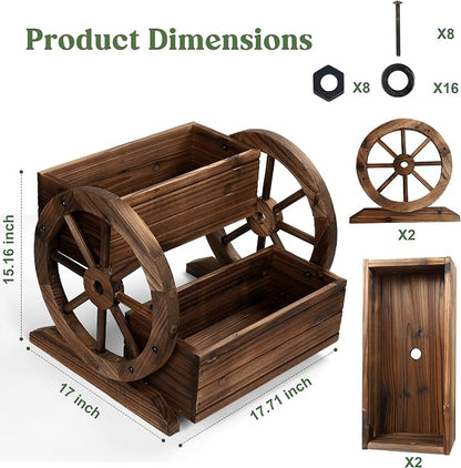 OIPRTGFJ Wooden Wagon Planter Box, Garden Planter with Wheels,Decorative Planter for Flowers Herbs Vegetables for Indoor & Outdoor Décor, Flower Cart for Patio Garden Balcony