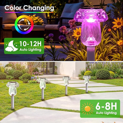 Mancra 16 Pack Solar Outdoor Lights Waterproof, Mushroom Solar Pathway Lights Color Changing Dusk to Dawn Auto On/Off Garden Decor for Yard Landscape Walkway