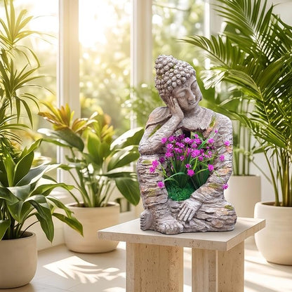 suruim Buddha Statue Outdoor Resin Garden Sculpture with Planting Opening, Zen Statue with Distressed Stone Look, Buddha Decor for Patio Yard Porch Entryway Home Meditation Space Seated Zen Decor
