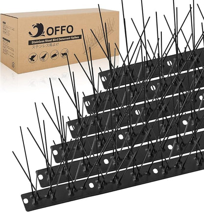 OFFO Black Pre-Assembled Bird Spikes, 304 Stainless Steel Pigeon Spikes for Outside, Cover 10.8 Feet, Easy Installation for Balcony, Roof, Window Sills, Keep Building Surfaces Clean