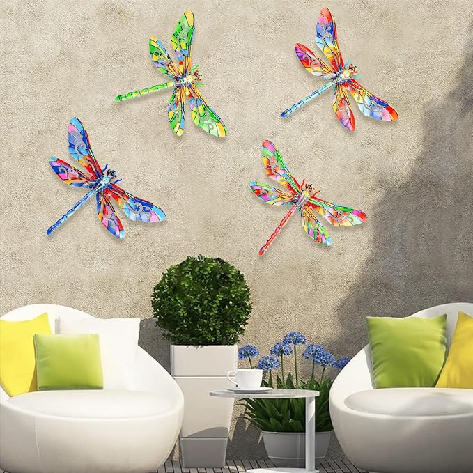 SUNREEK Metal Dragonfly Wall Decor, 12 Inches Dragonfly Outdoor Wall Art for Fence Garden Yard Patio Decorations