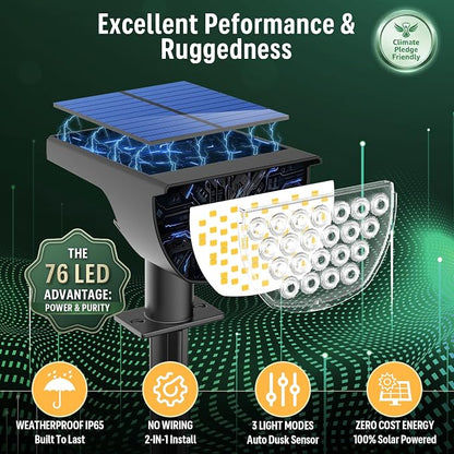GKGG Solar Lights Outdoor Waterproof IP65, Solar Powered 76 LED 3 Lighting Modes Solar Spot Lights Outdoor for Yard Garden Landscape Pathway (Warm White, 4 Pack)