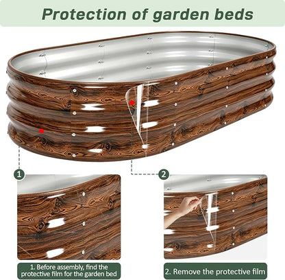 2 Pack 4x2x1 FT Galvanized Raised Garden Bed Kit, 12-Inch Deep Oval Metal Planter Boxes, Rust-Resistant Deep Root Planters for Outdoor Vegetables, Flowers, Herbs, Strawberry, tomatoes, Wood Grain