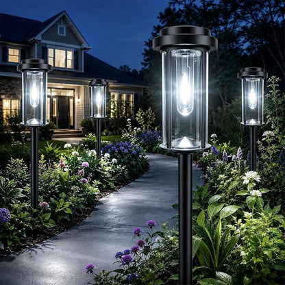 DERAYSION Solar Lights Outdoor Pathway, 8 Pack Large LED Solar Garden Lights, 21" Tall IP65 Waterproof Dusk to Dawn Outdoor Solar Lights for Yard, Path, Driveway