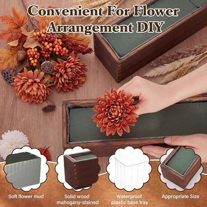 Sintuff 4 Set Rectangle Wooden Planters, 24 x 4 Inch Wood Boxes with Removable Plastic Liner & Floral Foam Blocks, Rustic Wood Planter for DIY Centerpieces Home Wedding Garden Bookshelf Decor (Brown)