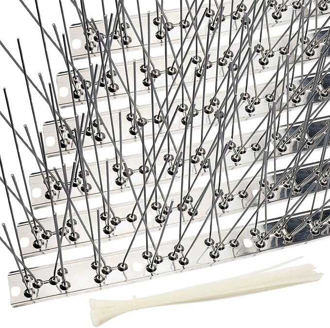 Bird Spikes Cover 21.6Feet Stainless Steel Pigeons Spikes Small Bird Spike for Roof Fence Window Mailbox(20pcs) | Easy to install, with zip ties