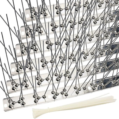Bird Spikes Cover 21.6Feet Stainless Steel Pigeons Spikes Small Bird Spike for Roof Fence Window Mailbox(20pcs) | Easy to install, with zip ties