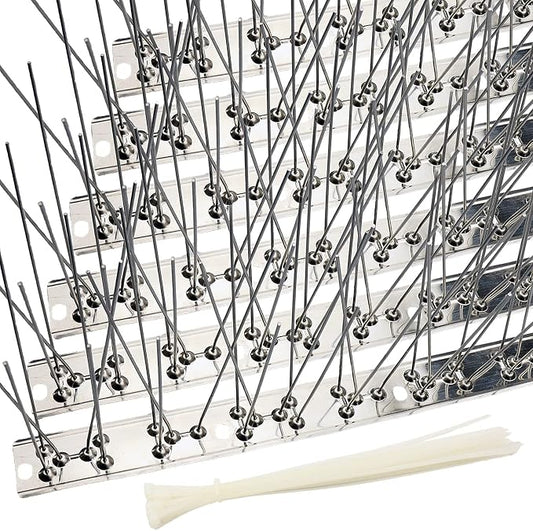 Bird Spikes Cover 21.6Feet Stainless Steel Pigeons Spikes Small Bird Spike for Roof Fence Window Mailbox(20pcs) | Easy to install, with zip ties
