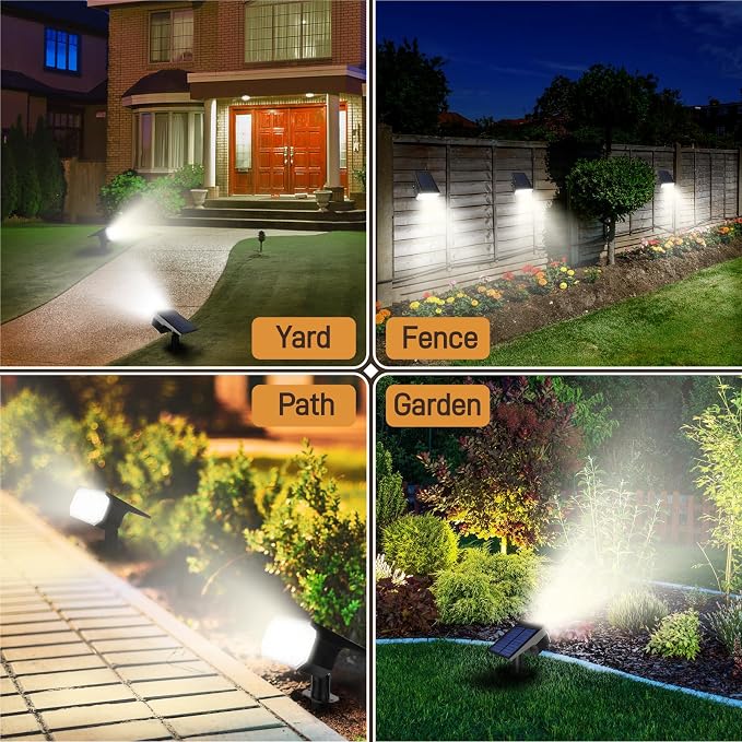 Solar Lights Outdoor Waterproof IP65, 7 Lighting Modes Color Changing 26 LED Solar Spot Lights Outdoor for Yard Garden Pathway Christmas Decor (Warm White, 2 Pack)