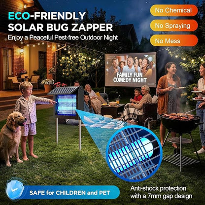 Solar Bug Zapper Outdoor-4500V Mosquito Zapper Outdoor Fly Killer-with Dual Adjustable Solar Panel Waterproof-Portable Electric Fly Trap for Patio, Garden, Backyard, and Camping