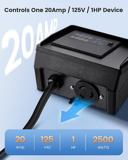 SURAIELEC Infinite Cycle Pool Timer for Above Ground Pools, NEMA L5-20R Twist-Lock Plug-in Timer, 20A 125V 1HP, Weatherproof Outdoor Timers for Pool Pumps, Pool Heaters, Salt Systems and Lights
