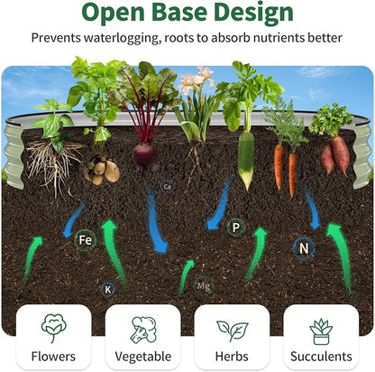 Kesfitt Raised Garden Bed, 6x3x1 FT Galvanized Steel Metal Raised Garden Bed, Oval Open-Bottom Design, 12-Inch Deep for Outdoor Vegetable & Herb Gardening, Fruit Green
