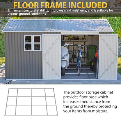 YOPTO 12x10 FT Outdoor Storage Shed, Large Metal Garden Tool Shed with Updated Frame Structure,Lockable Doors and Window,Ideal for Backyard Garden Patio Lawn, Grey