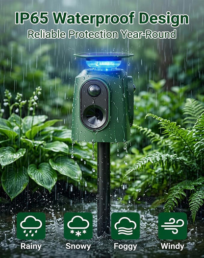 2 Pack 360° Solar Deer Repellent Devices, Ultrasonic Animal Repeller with Motion Sensor & LED Lights, Waterproof Cat Repellent Outdoor, Repel Dog, Raccoon & Coyote Out of Garden - USB Rechargeable