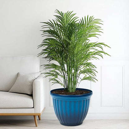 2-Pack 15" Gradient Blue Plastic Outdoor Flower Pots with 3D Texture | Set of 2 PP planters with faux ceramic look, 3D texture, drainage plugs, and UV-treated finish for patio or porch