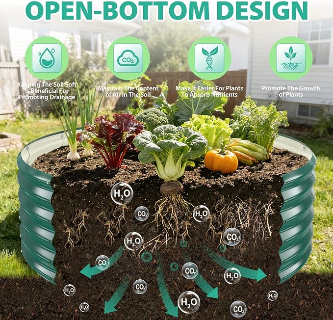 YSEJOMP 17" Tall 48" Diameter Round Raised Garden Bed Kits Outdoor Green | Heavy Duty,Rustproof,Durable & Stylish,1.5 FT Tall,4FT Planter Bed,0.8MM Thick Galvanized Metal Painted,with Gloves,Tool free
