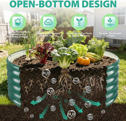 YSEJOMP 17" Tall 48" Diameter Round Raised Garden Bed Kits Outdoor Green | Heavy Duty,Rustproof,Durable & Stylish,1.5 FT Tall,4FT Planter Bed,0.8MM Thick Galvanized Metal Painted,with Gloves,Tool free