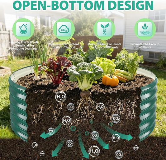 YSEJOMP 17" Tall 48" Diameter Round Raised Garden Bed Kits Outdoor Green | Heavy Duty,Rustproof,Durable & Stylish,1.5 FT Tall,4FT Planter Bed,0.8MM Thick Galvanized Metal Painted,with Gloves,Tool free