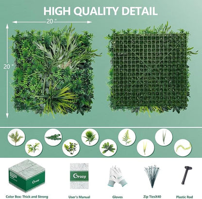 Grooy 20"X20" Grass Wall, 8PCS Boxwood Panels UV-Protected Faux Grass Backdrop Wall,Greenery Privacy Hedge Screen for Outdoor Garden Patio, Indoor Party Balcony Fence Decor