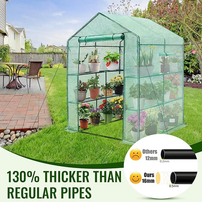 Greengro Greenhouse, 57 x 57 x 76'' Greenhouses for Outdoors, Portable Greenhouse Kit with Mesh Side Windows, PE Cover, 8 Shelves, Heavy Duty Walk in Green House for Backyard Garden Indoor Outside