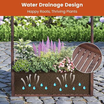 GHWIE Wooden Garden Planter Box, Raised Bed with Vertical Plant Rack, Indoor Outdoor Flower Herb Vegetable Stand (Carbonized, 4 Tier)