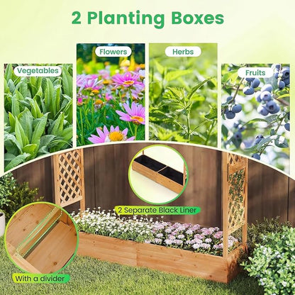 Giantex Raised Garden Bed with Trellis & Hanging Roof, 77" Wooden Elevated Planter Box w/Drainage Holes, Freestanding Garden Planter for Climbing Plants Vegetable Herb Flower, Patio Backyard Garden
