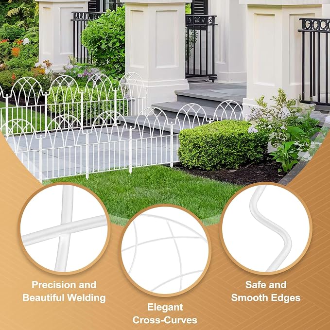 25 Pack White Decorative Garden Fence Panels - 26.41Ft Arched Landscape Border Rustproof No-Dig Animal Barrier Fence Panels for Yard Edging Flower Bed Patio Dog Run Area&Outdoor
