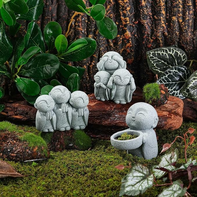 Mini Zen Monk Praying Statue Small Buddha Jizo Figurine Sandstone Feng Shui Sculpture Ornament for Fish Tank Decor Home Garden Good Luck Decoration - Chanting