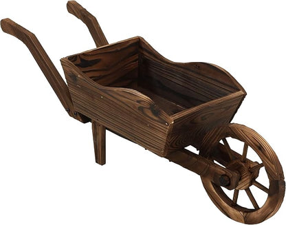 Sunnydaze Outdoor Wooden Decorative Wheelbarrow Planter - for Indoor or Outdoor Use - 35" W x 10.25" D x 12" H - Brown