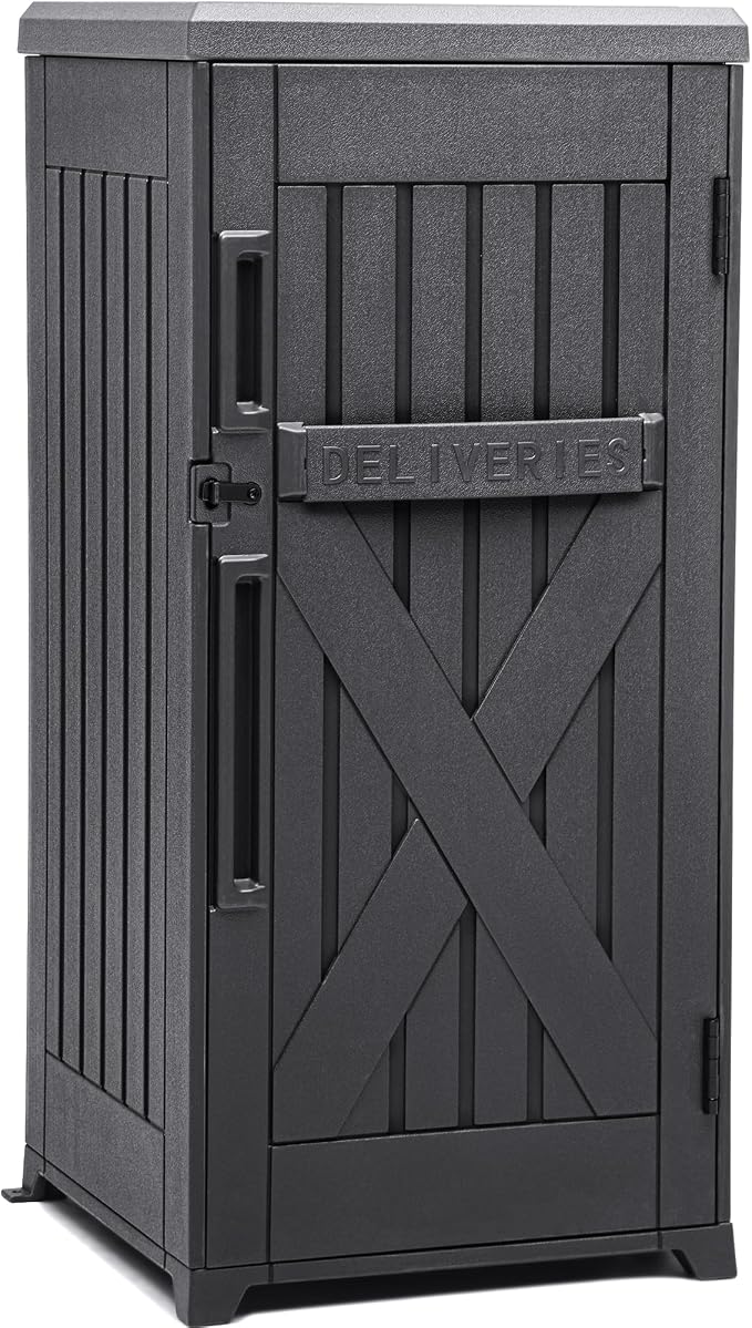 YITAHOME 60 Gallon Large Package Delivery and Storage Box | Double-Wall Resin Outdoor Package Delivery and Waterproof Deck Box for Porch, Curbside, 8.5 Cubic feet, Gray