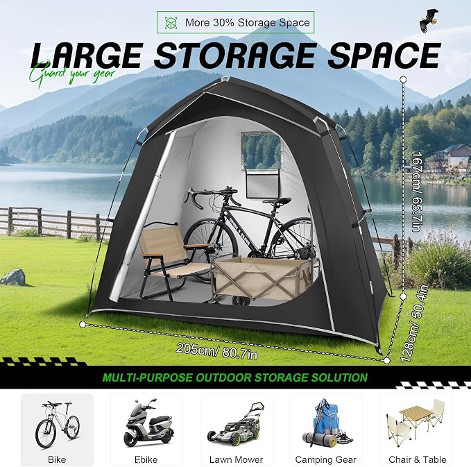 Bike Storage Tent Outdoor, Waterproof Bicycle Shed for 4-5 Bikes, PU4000 210D Oxford, Fiberglass Frame, Rain-Blocking Awning Design, Outdoor Storage for Bikes, Lawn Mower, Garden Tools Black