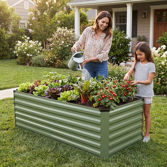INNO STAGE 6x3x2ft Galvanized Raised Garden Bed, Raised Garden Bed Kit-Metal Planter Box Outdoor, Planting for Vegetables, Fruits, Herbs, Flowers, OliveGreen