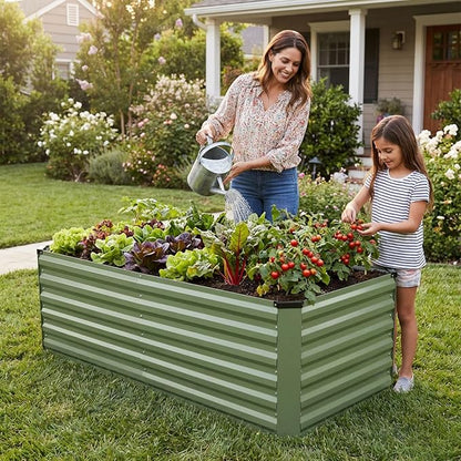 INNO STAGE 6x3x2ft Galvanized Raised Garden Bed, Raised Garden Bed Kit-Metal Planter Box Outdoor, Planting for Vegetables, Fruits, Herbs, Flowers, OliveGreen