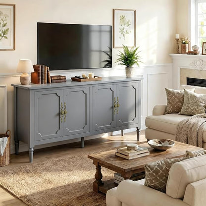 RoyalCraft Buffet Cabinet with Storage, 59" Vintage Sideboard with Adjustable Shelves, Mid Century Modern Painted Credenza Coffee Bar for Kitchen, Dining Room, Entryway, Living Room, Dove Gray