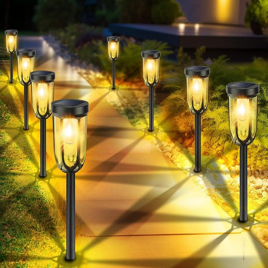 UMYBJRNDSA-Solar Lights Outdoor 8 Pack, Solar Pathway Lights, Solar Lights Outdoor Waterproof IP65, Bright Auto On/Off Garden Lights, Solar Landscape Lights for Driveway Walkway Lawn Yard (Warm White)
