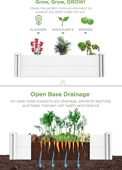 [Qikdesign] 45''x22.5'' Raised Garden Bed Kit | Planter Box Outdoor for Grow Vegetables Flowers Herbs | Easy Vinyl Plastic Garden Planter Box with Grow Grid-White