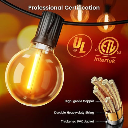 OHLUX Outdoor String Lights, 27FT LED Patio Lights with 13 Dimmable Plastic G40 Globe Bulbs(1 Spare), 2200K Waterproof Connectable Hanging Lights for Backyard Porch Cafe Party Decor E12 Socket Base