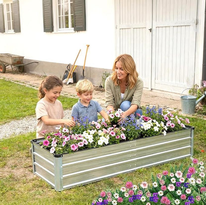 NEWBULIG Galvanized Raised Garden Bed Kit, 6x3x1ft 2 Pack Outdoor Metal Planters Box, Rectangular Raised Flower Beds for Planting Vegetables Flowers Herbs, Open Bottom, Easy Assembly, Silver