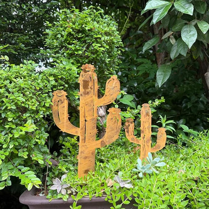 2PCS Rusty Saguaro Cactus Decorative Garden Stakes, New Mexico Gifts for Women Mom Grandma Wife, Desert Yard Outdoor Decor, Metal Cactus Statues for Yard Art, Patio, Lawn Ornaments