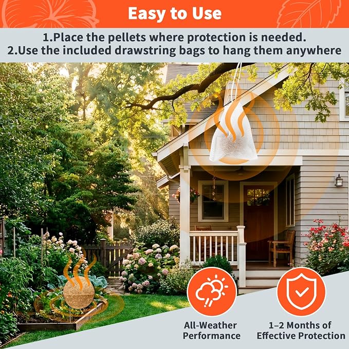 Squirrel Repellent Balls, 10 Pack Natural Plant-Based Formula, Long-Lasting Outdoor Animal Deterrent, Repel Skunk, Chipmunk & Raccoon, Mess-Free for Yard, Garden, Attic & Car Engine
