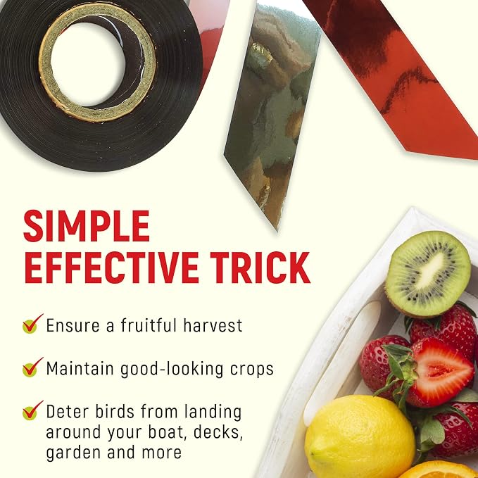 500 Ft Bird Scare Tape Red Silver Reflective Bird Repellent Flash Tape Reflective Tape to Scare Birds from Orchard, Garden, Crops, Chicken Coops, Vineyards, Trees, House, Boats & Siding