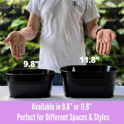 LaLaGreen Wall Planter (11.8 Inch, 10 Pack) Black Metal Wall Hanging Decor for Indoor Planter Flower Pot Holder Porch Balcony Decoration Window Boxes Planters Pots Plant Garden Yard Home Fence