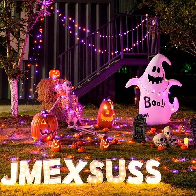 JMEXSUSS 2 Pack Solar Halloween Lights, 600LED 206.7FT, Orange and Purple | Halloween Lights Outdoor Waterproof, 8 Modes Solar String Lights for Outside Patio Yard Tree Halloween Decorations