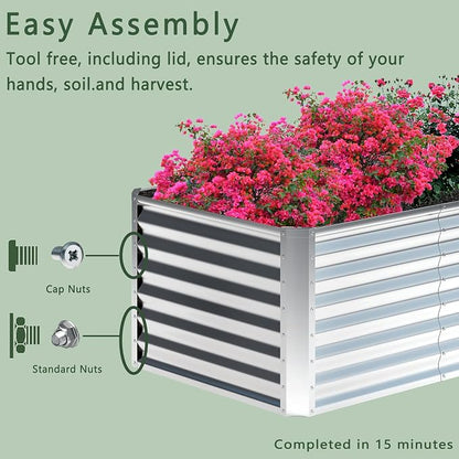 2PCS 4x2x1FT Galvanized Raised Garden Bed,Planter Raised Beds-Metal Garden Box,Large Plant for Outdoor Planting, Vegetables Bed，Flower,herb-Silver