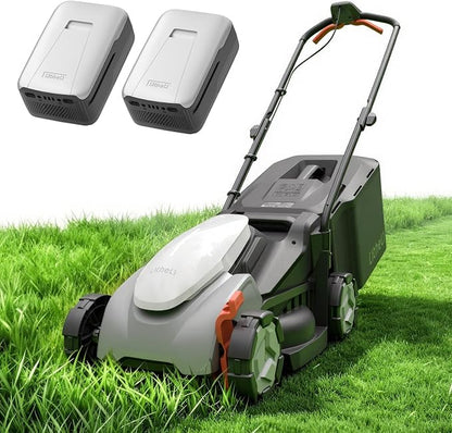Litheli 14 Inch Cordless Lawn Mower, Brushless Electric Push Mower with 2x5.0Ah Batteries, 5-Position Height Adjustment, 9-Gallon Grass Catcher for Garden Yard Farm